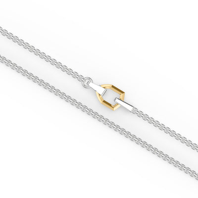 24" Inch Shield Sterling Silver Box Chain Necklace with Bold 14/18K Yellow Gold Placed Shield Accent and Silver Rhodium Finish