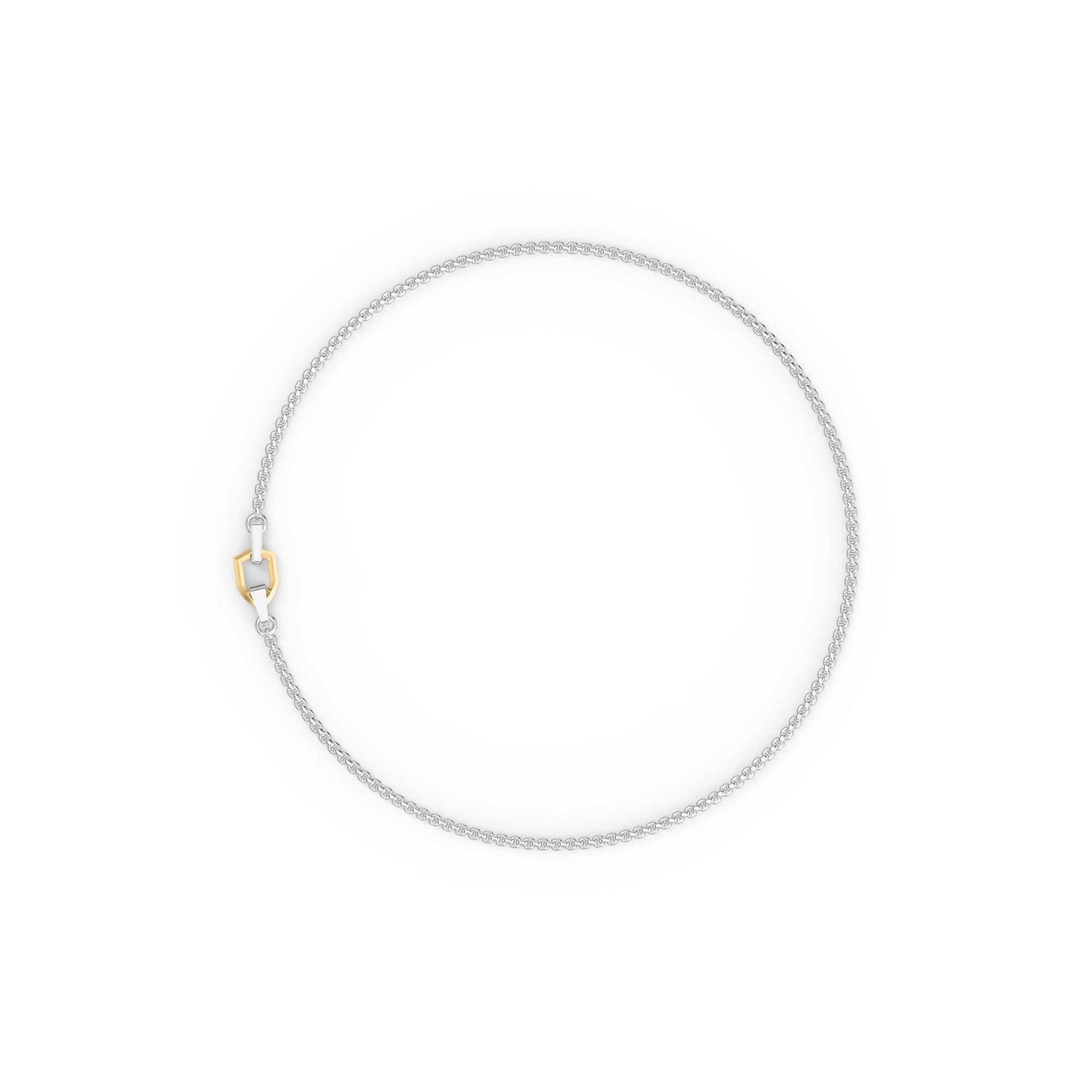 24" Inch Shield Sterling Silver Box Chain Necklace with Bold 14/18K Yellow Gold Placed Shield Accent and Silver Rhodium Finish