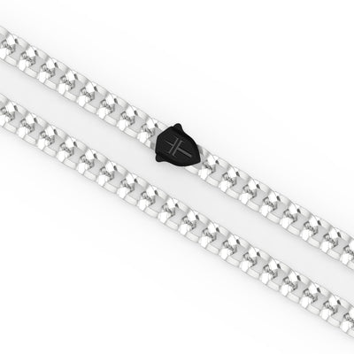 22" Sterling Silver Chain Necklace with Shield Design and Polished Finish with Black PVD Clasp