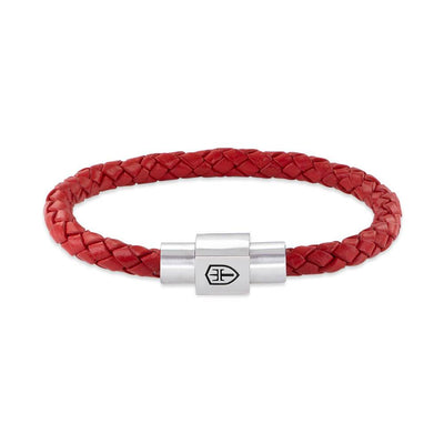 T89 Braided Leather Bracelet with Silver-Satin Magnetic Closure