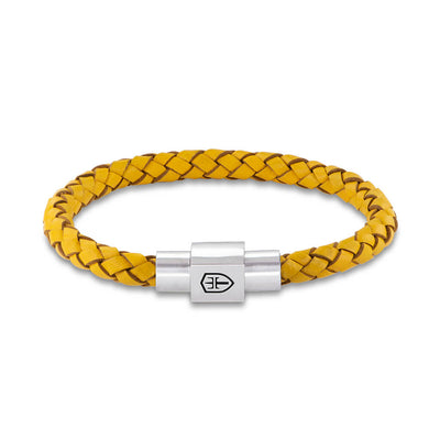 T89 Braided Leather Bracelet with Silver-Satin Magnetic Closure