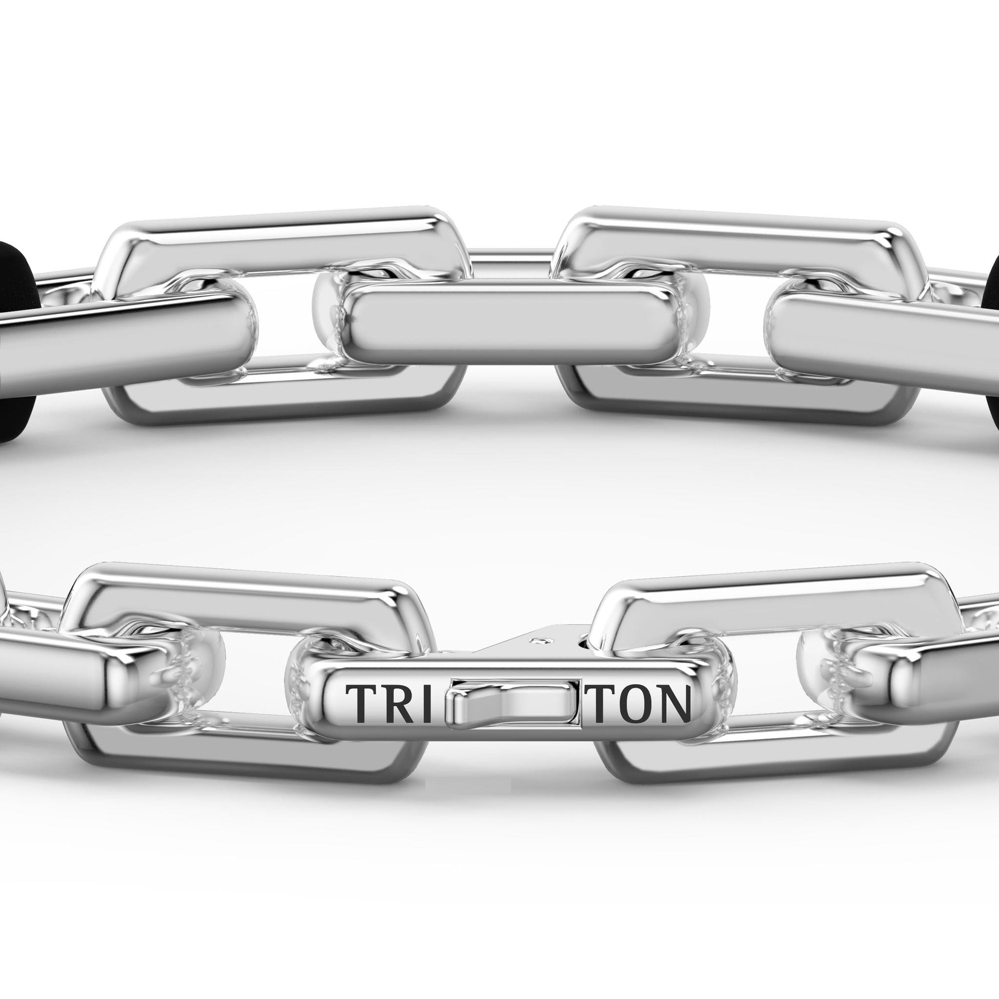 8" On-Trend Two-Tone Bracelet with Polished Sterling Silver and Matte Black Ceramic Links with Silver Rhodium Finish