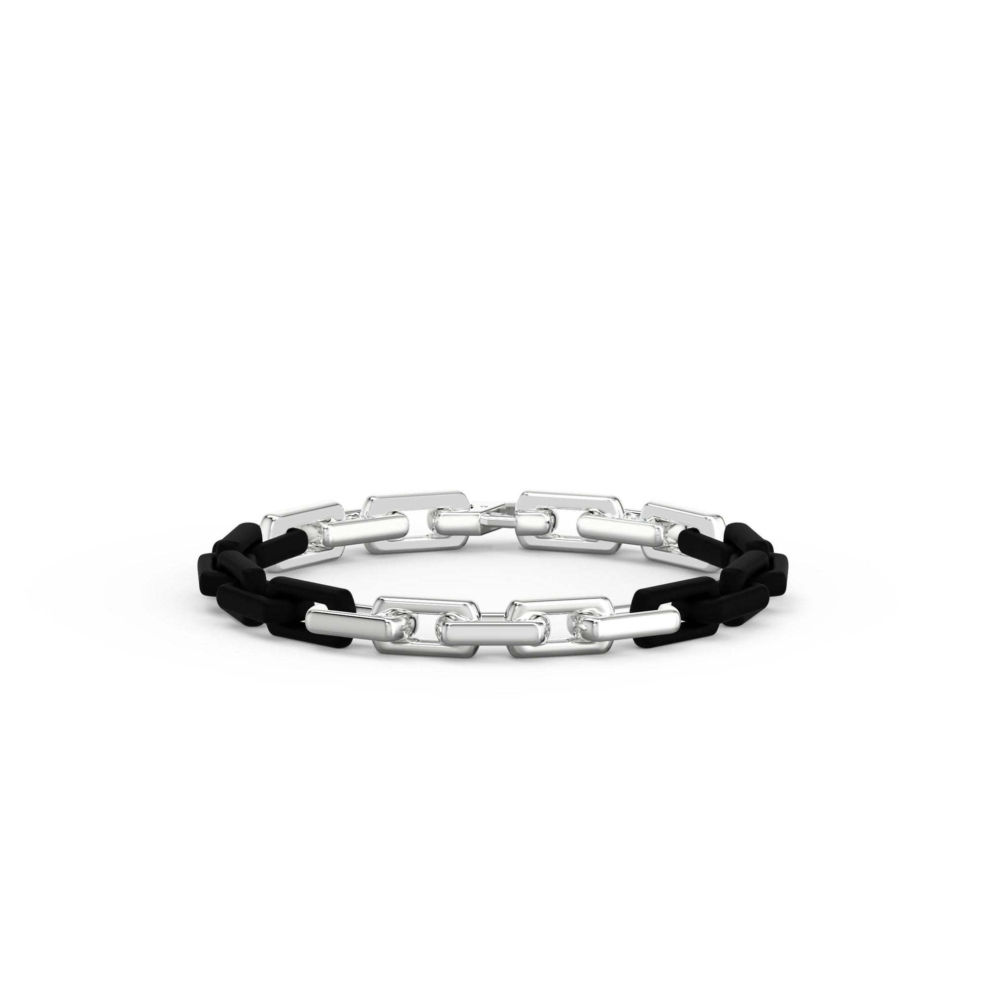 8" On-Trend Two-Tone Bracelet with Polished Sterling Silver and Matte Black Ceramic Links with Silver Rhodium Finish