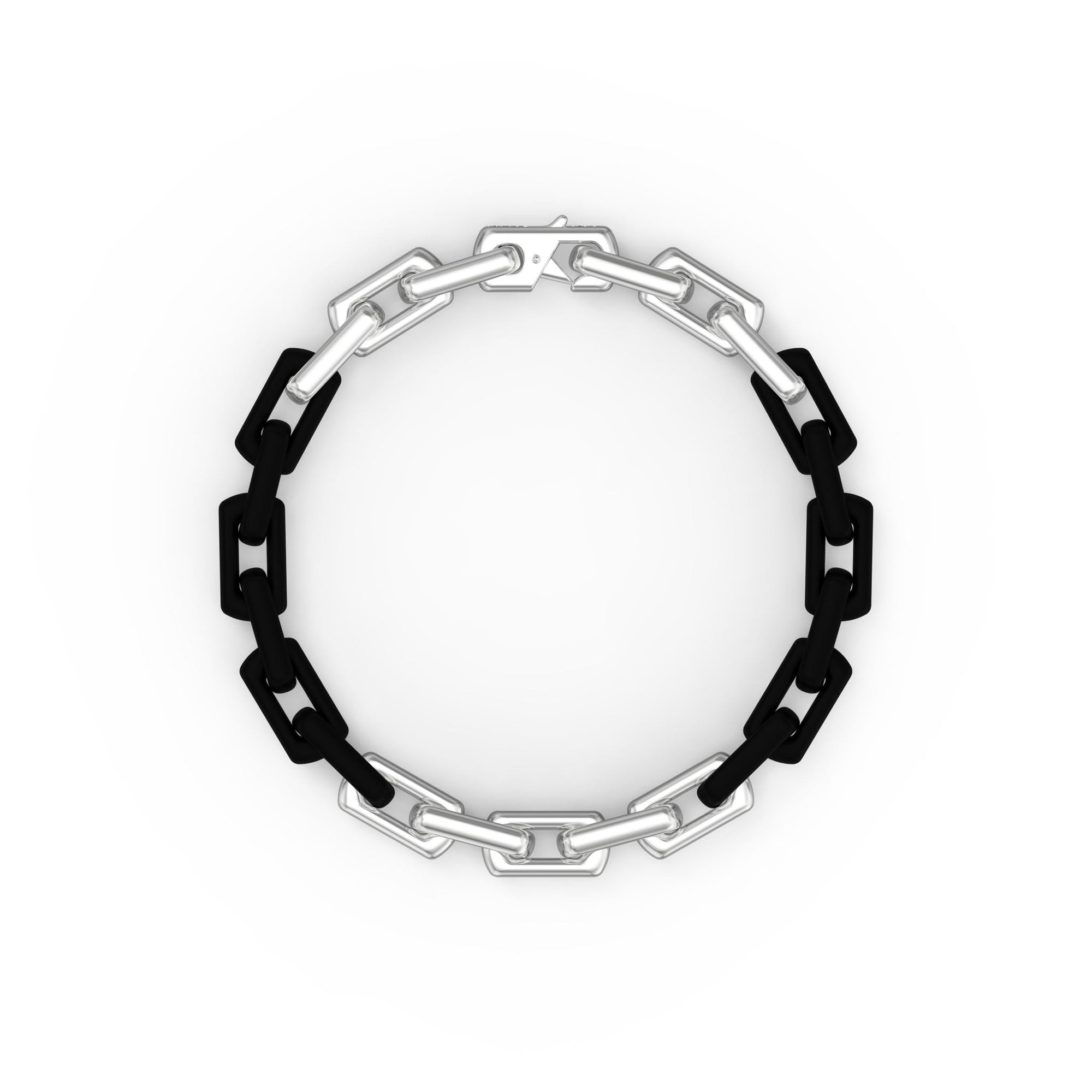8" On-Trend Two-Tone Bracelet with Polished Sterling Silver and Matte Black Ceramic Links with Silver Rhodium Finish