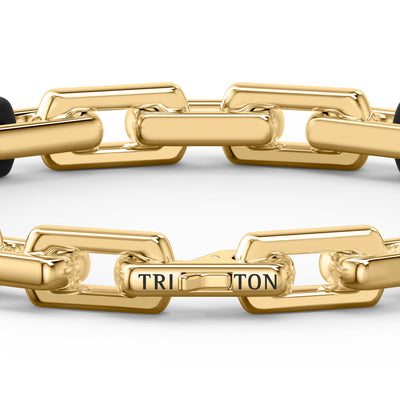 8" On-Trend Two-Tone Bracelet with Polished 18K Yellow Gold Plating over Sterling Silver an Black PVD Links with Silver Rhodium Finish