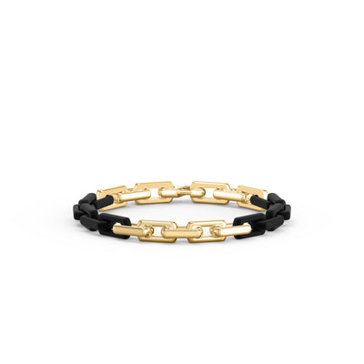 8" On-Trend Two-Tone Bracelet with Polished 18K Yellow Gold Plating over Sterling Silver an Black PVD Links with Silver Rhodium Finish