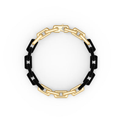 8" On-Trend Two-Tone Bracelet with Polished 18K Yellow Gold Plating over Sterling Silver an Black PVD Links with Silver Rhodium Finish