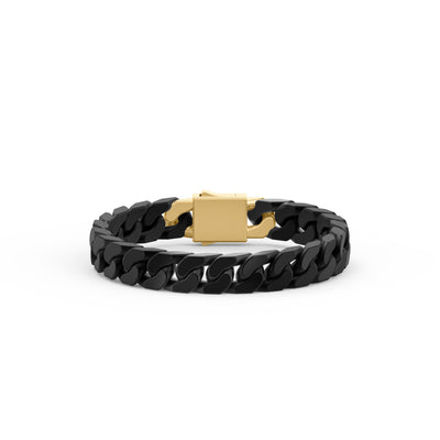 8" On-Trend Cuban Link Black Ceramic Bracelet with 10MM Links and 18K Yellow Gold Over Sterling Silver Clasp