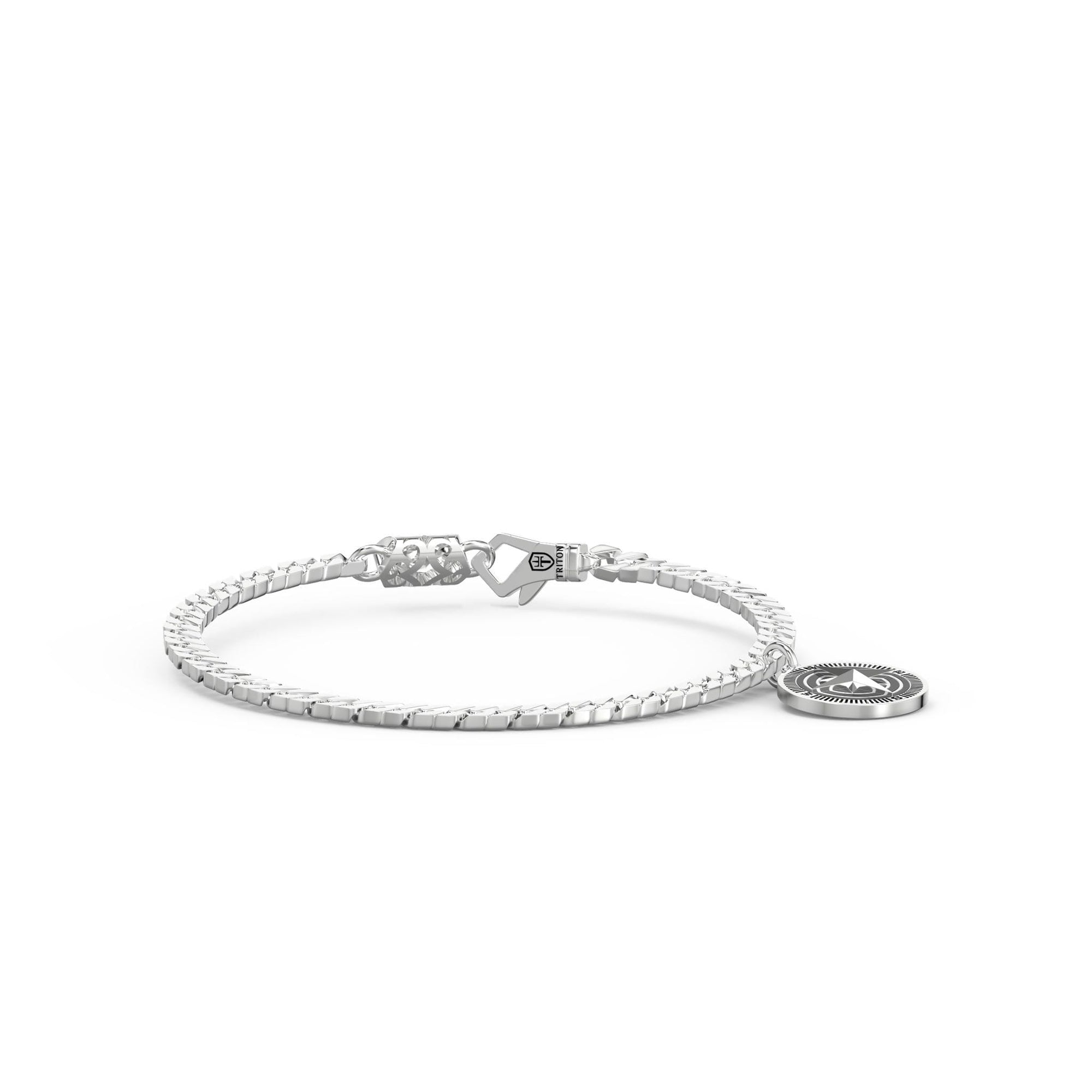 8" On-Trend Sterling Silver Curb Link Bracelet with Silver Compass Charm and Silver Rhodium Finish