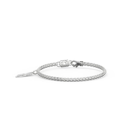 8" On-Trend Sterling Silver Box Chain Bracelet with Feather Charm and Silver Rhodium Finish