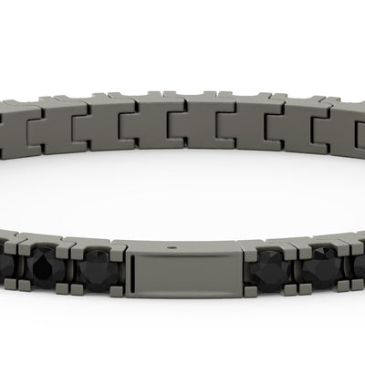 8" On-Trend Gray Titanium Bracelet with Black Spinel and Matte Finish