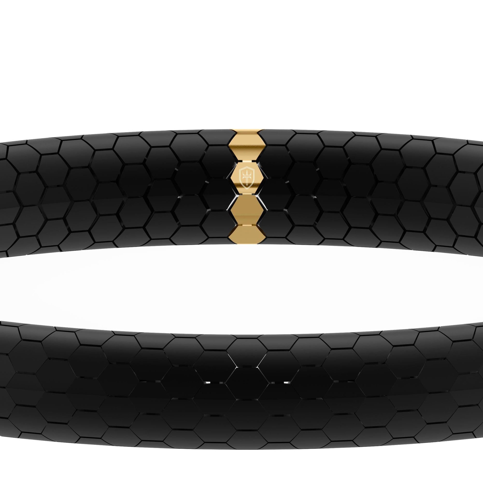 7.5" On-Trend Honeycomb Ceramic Stretch Bracelet with Matte Black and Gold Plated Accents