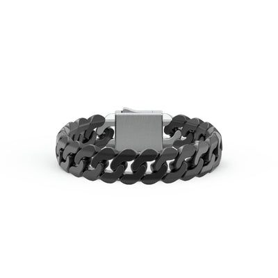 8" On-Trend Cuban Link Black Ceramic Bracelet with 15MM Links and Sterling Silver Clasp