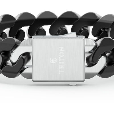 8" On-Trend Cuban Link Black Ceramic Bracelet with 15MM Links and Sterling Silver Clasp
