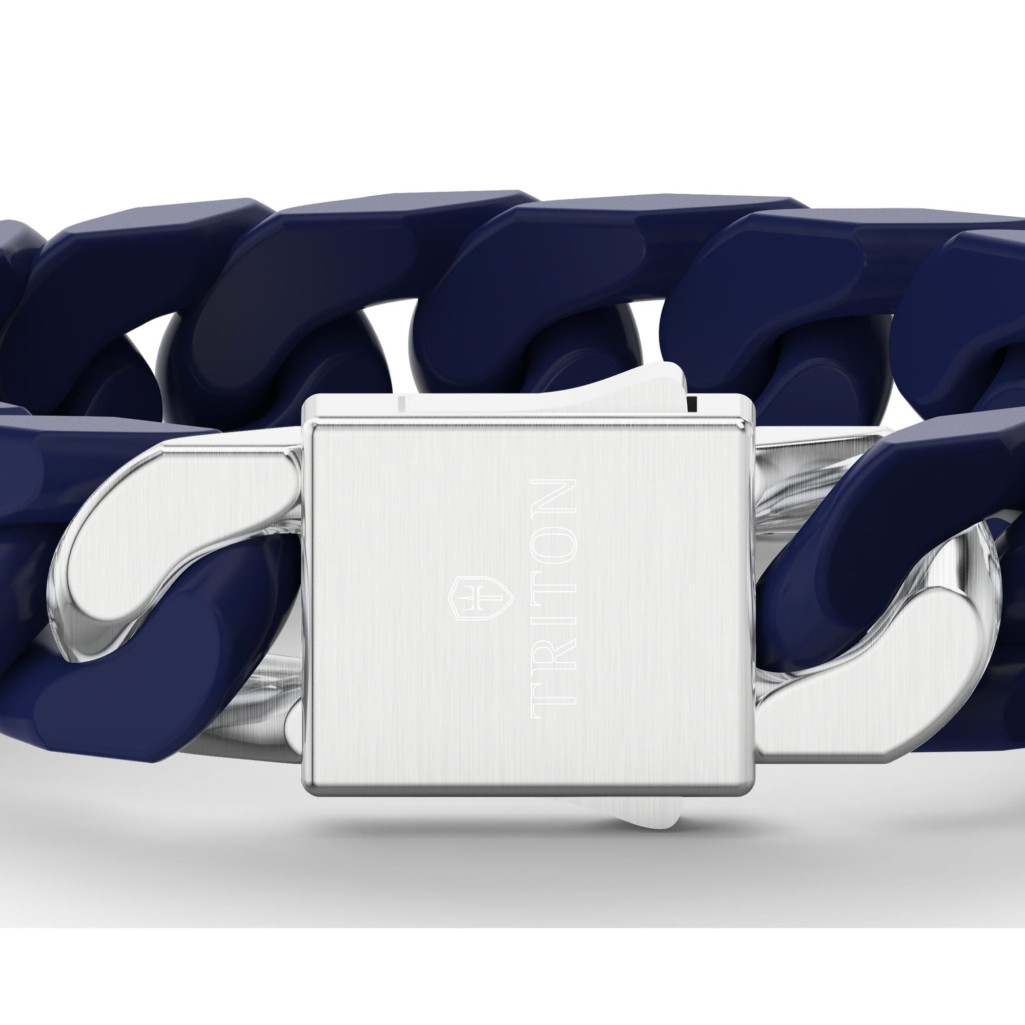 8" On-Trend Cuban Link Blue Ceramic Bracelet with 13.5MM Links and Sterling Silver Clasp