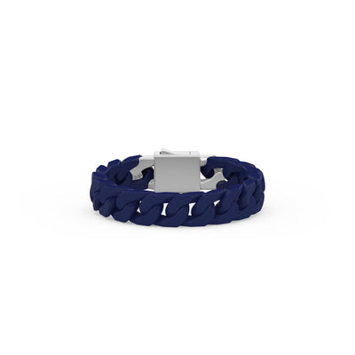 8" On-Trend Cuban Link Blue Ceramic Bracelet with 13.5MM Links and Sterling Silver Clasp