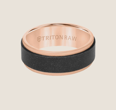 8MM Tungsten RAW Black DLC 14K Rose Gold Ring