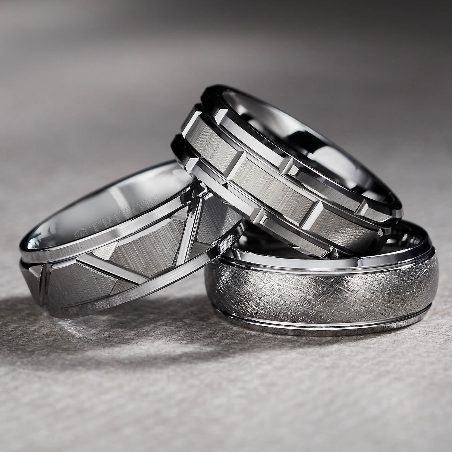 8MM Tungsten Carbide Ring Brick Pattern Flat Edge Triton Jewelry