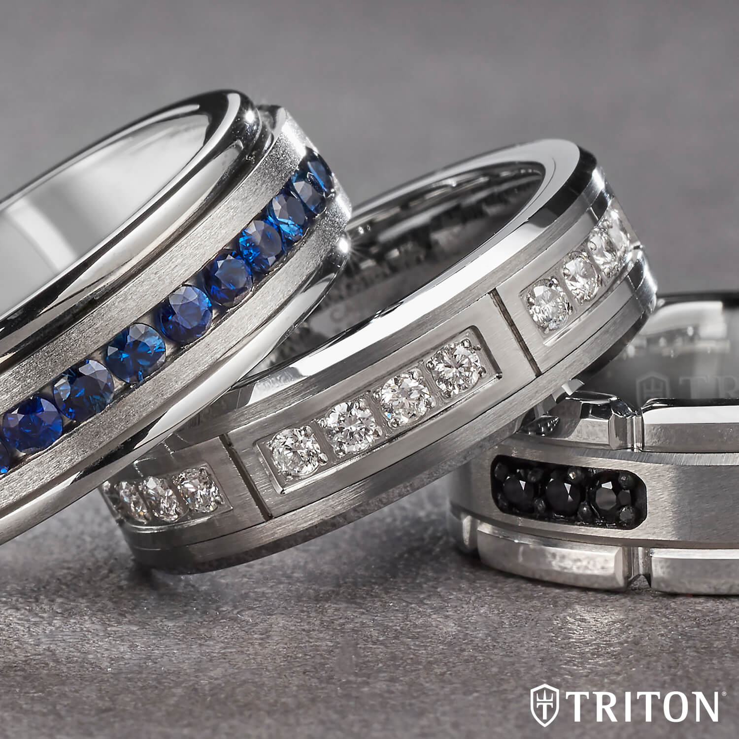 8MM Tungsten Carbide Ring - Stone Channel Set Silver Satin Finish