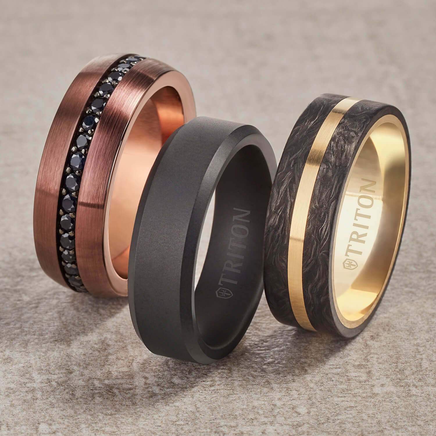 Tungsten 8mm Flat Grooved Band with Black PVD fashion and Rose Gold Plating