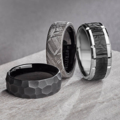 8MM Tungsten Carbide Ring Hammered Edge To Edge - Triton Jewelry