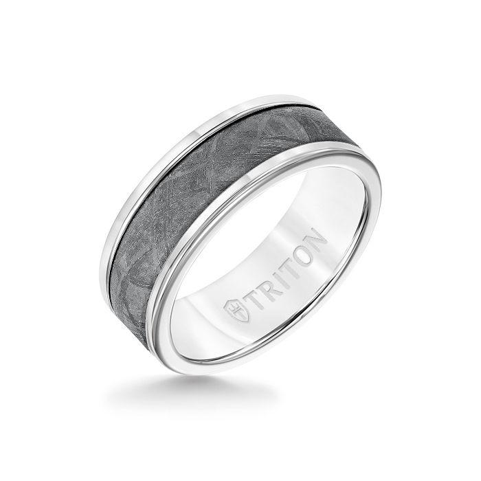 8MM White Tungsten Carbide Ring - Meteorite Insert with Round Edge