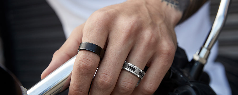Black and Grey/Black Ring On Motorcycle