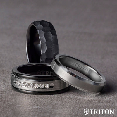 6MM Tungsten Carbide Ring - Satin Center and Bevel Edge