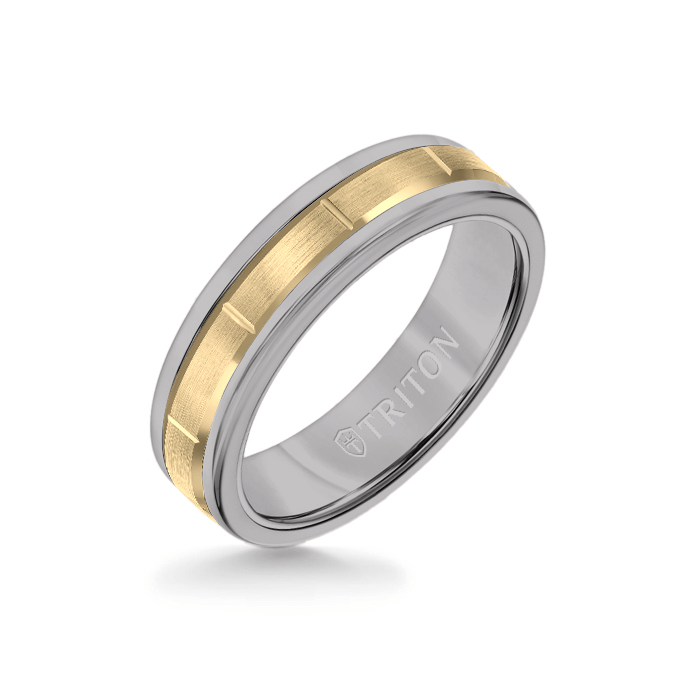 Triton Tungsten Carbide and 14K Gold Wedding Band Ring