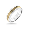 6MM White Tungsten Carbide Ring – 3D Wave 14K Yellow Gold  Insert with Round Edge