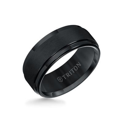 9MM Tungsten Carbide Ring - Brushed Finish and Step Edge
