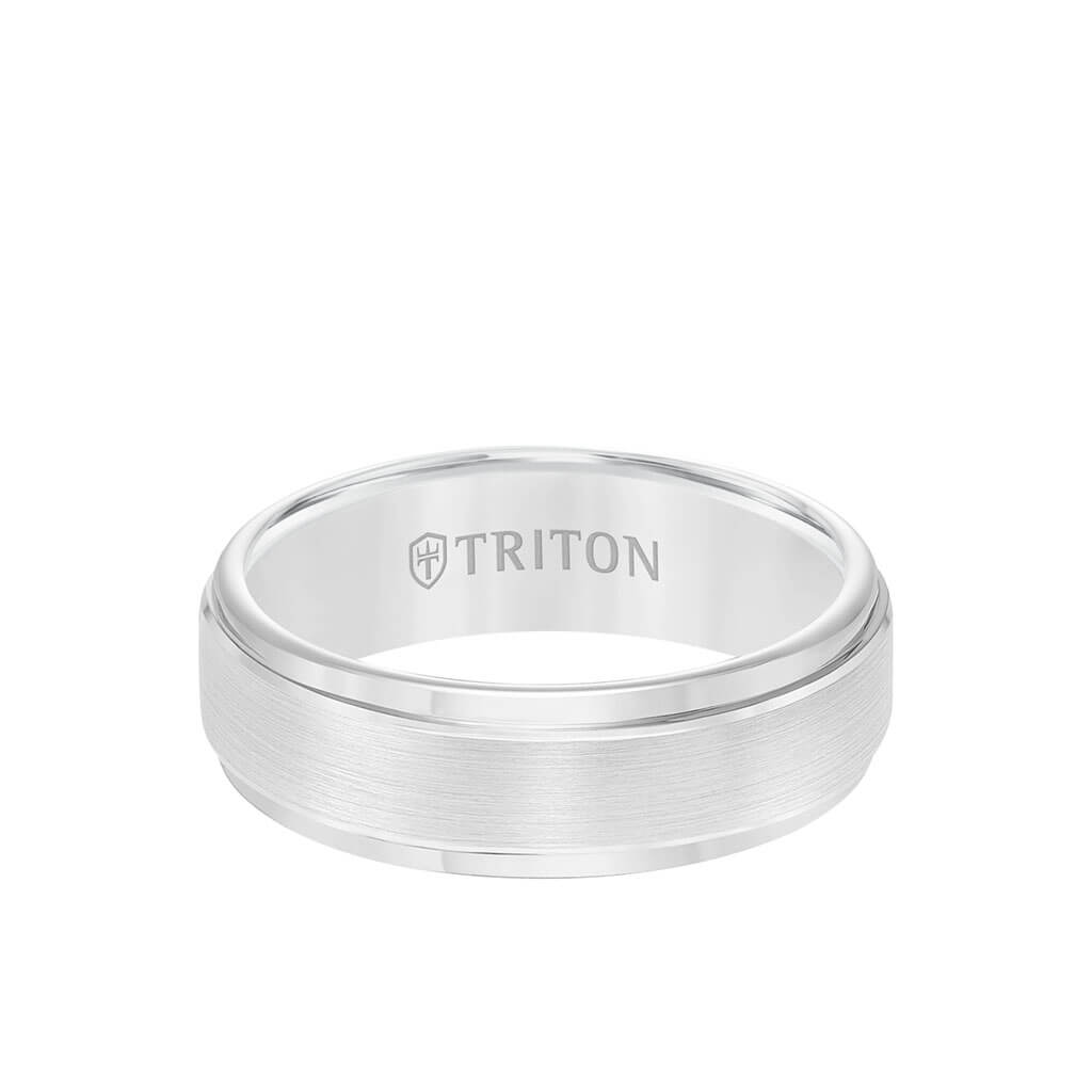 8MM 3 Stone Diamond Black Carbon Fiber Ring with Bevel Edge - Triton Jewelry