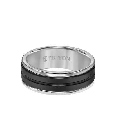 8MM Black Ceramic Ring with Tungsten Round Edge
