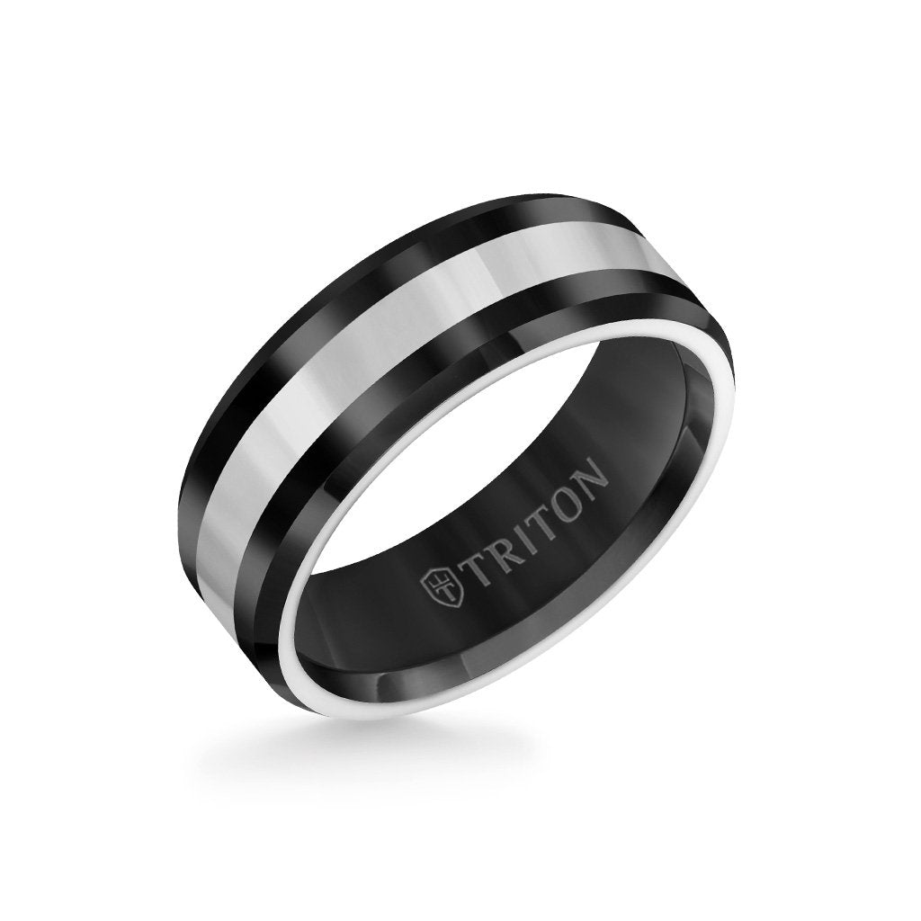 Black Ceramic Ring with Beveled Edges