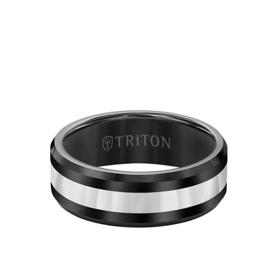 8MM Black Ceramic Ring with Bevel Edge
