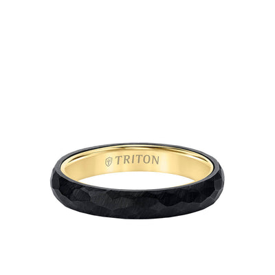 4MM Tungsten Carbide + 14K Gold Ring - Organic Faceted Pattern with 14K Gold Interior