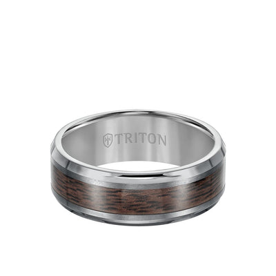 8MM Tungsten Carbide Ring - Wood Center and Bevel Edge