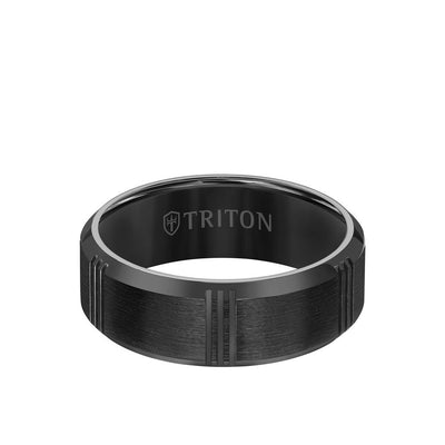 8MM Titanium Ring - Vertical Cut Center and Bevel Edge