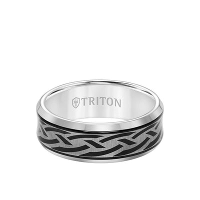 8MM Tungsten Carbide Ring - Laser Cut Center and Bevel Edge