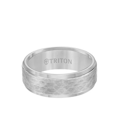 8MM Tungsten Carbide Ring - Hammered Center and Step Edge