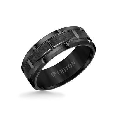8MM Tungsten Carbide Ring Brick Pattern & Flat Edge - Triton Jewelry