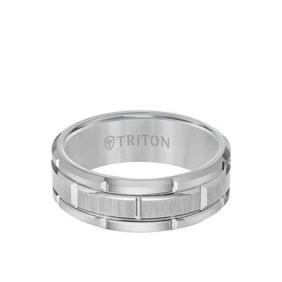 8MM Tungsten Carbide Ring - Brick Pattern Center and Flat Edge