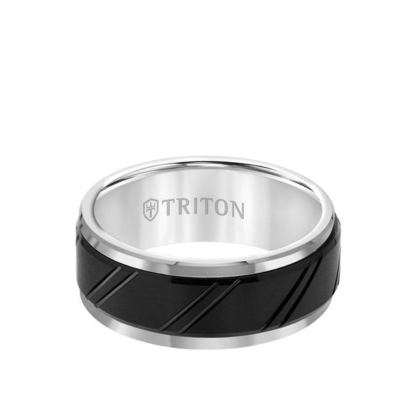 9MM Tungsten Carbide Ring - Diagonal Cut Center and Bevel Edge - Triton ...