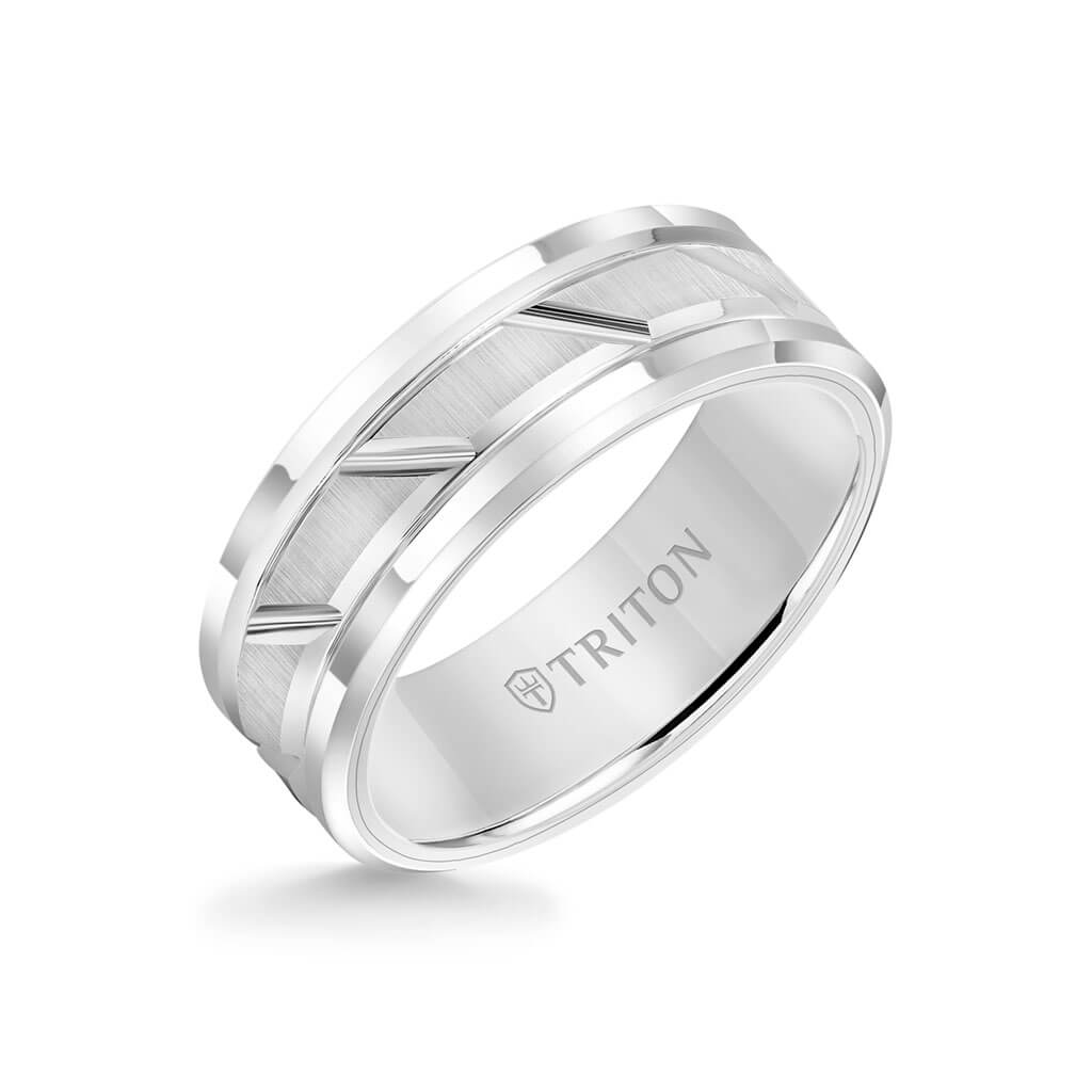 8MM Tungsten Carbide Ring - Hammered Edge To Edge
