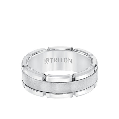 8MM Tungsten Carbide Ring - Flat Brushed Center and Link Edge