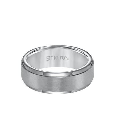8MM Tungsten Carbide Ring - Satin Center and Step Edge
