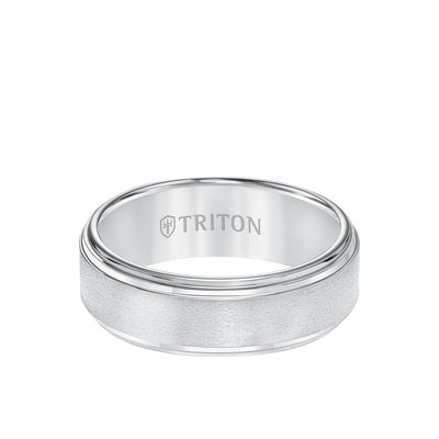 8MM Tungsten Carbide Ring - Satin Center and Double Step Edge