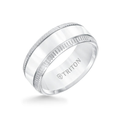 9MM Tungsten Carbide Ring - Flat Bright Center and Coin Edge