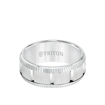 9MM Tungsten Carbide Ring - Vertical Cut Center and Coin Edge