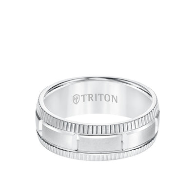 8MM Tungsten Carbide Ring - Vertical Cut Center and Coin Edge